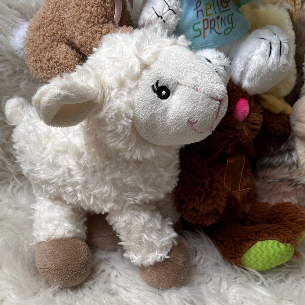 Stuffy Plush Toy Lot 8 Stuffed Animals Bunnies Lamb Duck Puppy Ostrich - Picture 2 of 12